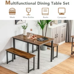 Tangkula 3pcs Dining Table Set For 4 Modern Industrial Counter Height Kitchen Table Set With 2 Benches For Dining Room Natural/Brown -Home Style Deals Store GUEST 0042092b fa9a 48d4 a47b 122f90d359c7