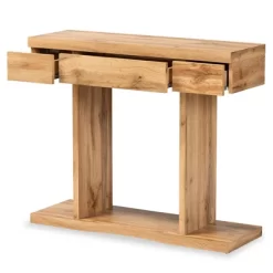Otis Wood 3 Drawer Console Table Oak Brown - Baxton Studio