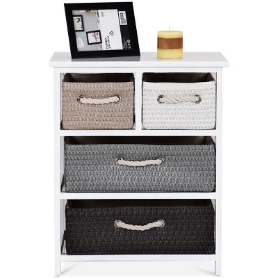 Costway Storage Drawer Unit 4 Woven Basket Cabinet Chest Bedside Table Nightstand 7 Costway Storage Drawer Unit 4 Woven Basket Cabinet Chest Bedside Table Nightstand - Image 7
