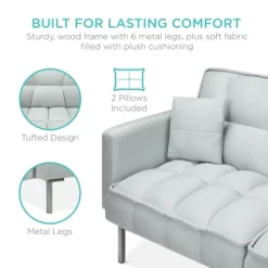 Best Choice Products Convertible Living Room Linen Fabric Tufted Split-Back Futon Sofa W/ 2 Pillows -Home Style Deals Store GUEST 035df06b 1949 473c 80f6 2e8827bd1dcb