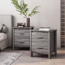 Set Of 2 Olimont Contemporary 2 Drawer Nightstands Sonoma Gray Oak - Christopher Knight Home
