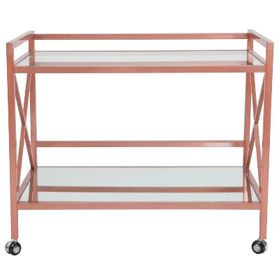 Merrick Lane Rolling Bar Cart Contemporary Kitchen Serving Cart With Mirrored Bottom Shelf And Crisscross Rose Gold Metal Frame 4 Merrick Lane Rolling Bar Cart Contemporary Kitchen Serving Cart With Mirrored Bottom Shelf And Crisscross Rose Gold Metal Frame - Image 4