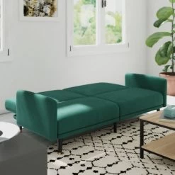 Emma And Oliver Premium Padded Upholstered Split Back Sofa Futon With Vertical Channel Tufting And Wooden Legs -Home Style Deals Store GUEST 042b672d d920 40d8 b46b e601b557769c