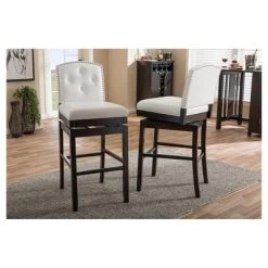 Set Of 2 Ginaro Faux Leather Button Tufted Upholstered Swivel Barstools White - Baxton Studio -Home Style Deals Store GUEST 04707773 afb7 44d4 ad10 0c70cd2e0d66