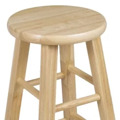 PJ Wood Round-Seat 24 Inch Tall Kitchen Counter Stools For Homes, Dining Spaces, And Bars With Backless Seats, 4 Square Legs, Natural, Set Of 2 -Home Style Deals Store GUEST 0492276e ed07 4738 a5f4 5ddceb8dda9c