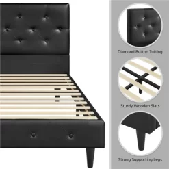 Yaheetech Classic Faux Leather Upholstered Bed Frame Platform Bed -Home Style Deals Store GUEST 052fb707 fb72 40b2 8f30 65e38591a1d7