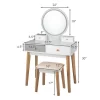 Costway Vanity Table 3 Color Lighting Modes MakeUp Stool Jewelry