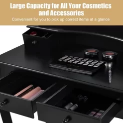 Costway Vanity Makeup Dressing Table Set W/Stool 4 Drawer&Mirror Jewelry Wood Desk Black -Home Style Deals Store GUEST 08a1b52c 2281 43dd 9eb8 4c838afde749