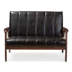 Nikko Mid-Century Modern Scandinavian Style Faux Leather Wooden 2 Seater Loveseat - Baxton Studio