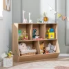 Costway 5-Cubby Kids Toy Storage Organizer Wooden Bookshelf Display Cabinet Natural/White