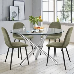 Eileen+Spoon 5-Piece Silver Round Clear Glass Dining Table Set With 4 Upholstered Chairs With Metal Legs -The Pop Maison 12 Eileen+Spoon 5-Piece Silver Round Clear Glass Dining Table Set With 4 Upholstered Chairs With Metal Legs -The Pop Maison -Home Style Deals Store GUEST 0ab6cfad 47ee 419b 9ef0 62e629aa8ddf