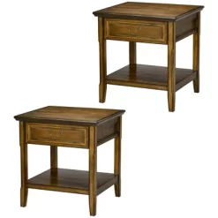 HOMCOM Vintage Side Table For Living Room Or Bedroom Storage End Table With Antique Handle Drawer & Shelf, Wooden Side Table, Set Of 2, Dark Coffee -Home Style Deals Store GUEST 0ad2983c 7909 4383 8991 a7da68ecec20