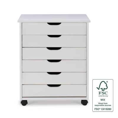 Cary 6 Drawer Wide Roll Cart - Linon 2 Cary 6 Drawer Wide Roll Cart - Linon - Image 2