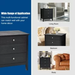 Costway Nightstand Beside End Side Table Accent Table Organizer W/3 Drawers Black -Home Style Deals Store GUEST 0f2ab0ed 95da 495d 8550 6a37af483d23