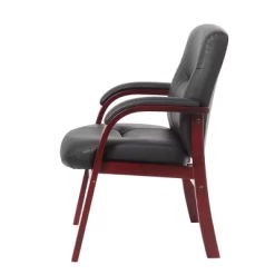 Executive Leather Guest Chair With Mahogany Finished Wood Black - Boss Office Products -Home Style Deals Store GUEST 10396ff1 90a9 4a03 9c25 28a7c575bc1a
