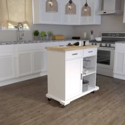 Datto Rolling Kitchen Island With Storage White/Natural - Aiden Lane -Home Style Deals Store GUEST 10a19e79 7e96 4ea5 bc08 0737094cd0f6