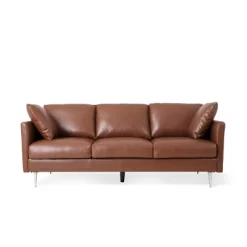 Brockbank Modern Faux Leather 3 Seater Sofa With Pillows - Christopher Knight Home -Home Style Deals Store GUEST 112d594c 0a67 4e55 9bc1 d41a0cbe3482
