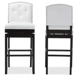 Set Of 2 Ginaro Faux Leather Button Tufted Upholstered Swivel Barstools White - Baxton Studio