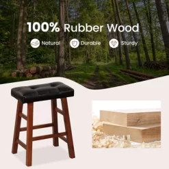 Costway Set Of 2 Upholstered Barstools 24''/29'' Backless Rubberwood Dining Chairs Black&Brown -Home Style Deals Store GUEST 13316c7d 616d 4e64 a0a2 676a4ac3f5ba