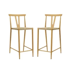 Lyncestius Bar Stool Dining Chair With Footrest, Set Of 2 | ARTFUL LIVING DESIGN-NATURAL