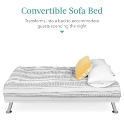 Best Choice Products Modern Faux Leather Convertible Futon Sofa W/ Removable Armrests, Metal Legs, 2 Cupholders - White -Home Style Deals Store GUEST 15efb93a ed10 4d1c a1d5 21f062b937e2