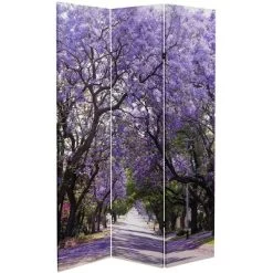 6" Double Sided Lavender Road Canvas Room Divider Purple - Oriental Furniture