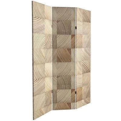 6" Double Sided Pale Wood Pattern Canvas Room Divider Brown - Oriental Furniture 4 6" Double Sided Pale Wood Pattern Canvas Room Divider Brown - Oriental Furniture - Image 4