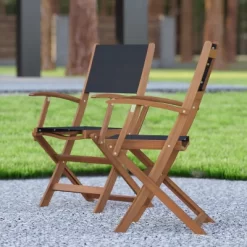 Emma And Oliver Set Of Two Weather Resistant All Natural Acacia Wood Folding Bistro Chairs With Armrests And Textilene Mesh Seats And Backs -Home Style Deals Store GUEST 17d2d339 a83d 4bf6 9bb7 7d36ff870c71