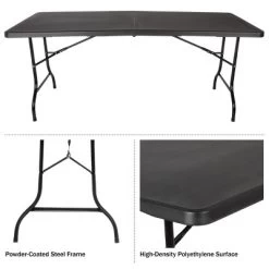 Folding Table Set - Set Of 2 Lightweight Portable Tables - 6-Foot-Long Plastic Tabletops For Camping, Parties, And Dining By Everyday Home (Black) -Home Style Deals Store GUEST 186c2d43 6060 4632 a09e 5a2cc1dfe62b