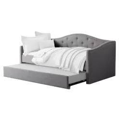 Twin Fairfield Tufted Fabric Day Bed With Trundle Light Gray - CorLiving -Home Style Deals Store GUEST 198632f1 1596 484c a855 571833f4e6aa