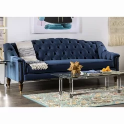 Fawne Camelback Sofa Blue - Furniture Of America