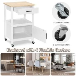 Costway Rolling Kitchen Island Cart On Wheels Bar Serving Trolley W/Drawer Cabinet BlackWhite -Home Style Deals Store GUEST 1adcc6c3 5798 4bce 842f 128193f1bd89