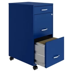 Space Solutions 18 Inch Wide Metal Mobile Organizer File Cabinet For Office Supplies And Hanging File Folders W/ Pencil Drawer & 3 File Drawers, Blue -Home Style Deals Store GUEST 1b56545b 4257 4a61 bf21 61e9e1f4a173