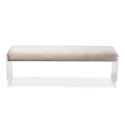 Hildon Modern And Contemporary Microsuede Fabric Upholstered Lux Bench With Paneled Acrylic Legs - Buff Beige - Baxton Studio