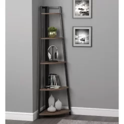 63" Jacksonville 5 Shelf Corner Bookcase With Black Frame Walnut - Coaster