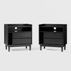 2pk Mid-Century Modern Solid Wood 2 Drawer Storage Nightstands - Saracina Home -Home Style Deals Store GUEST 1f73b353 865e 4131 a376 6364f0459882