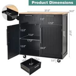 Costway Rolling Kitchen Cart Island Heavy Duty Storage Trolley Cabinet Utility Black -Home Style Deals Store GUEST 1faaad80 004f 4a57 b022 a3b5032d3f95