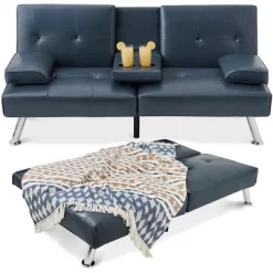 Best Choice Products Modern Faux Leather Convertible Futon Sofa W/ Removable Armrests, Metal Legs, 2 Cupholders -Home Style Deals Store GUEST 1ff9d19d f94b 49a8 95ca cdfb2f7e0039