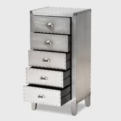 Carrel Metal 5 Drawer Accent Chest Silver - Baxton Studio