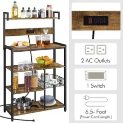 Yaheetech 5-Tier 56" H Baker’s Rack With Wire Basket & Power Outlets, Rustic Brown -Home Style Deals Store GUEST 200ccec3 1ded 4b9a bb41 b04f39866526