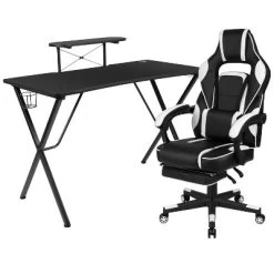 Flash Furniture Gaming Desk With Cup Holder/Headphone Hook/Monitor Stand & Reclining Back/Arms Gaming Chair With Footrest -Home Style Deals Store GUEST 21490de1 edb7 4913 98c3 8dd95877e29f