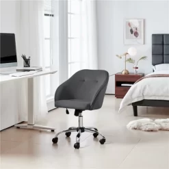 Yaheetech Velvet Desk Chair For Home Office, Soft Height Adjustable 360° Swivel Computer Chair