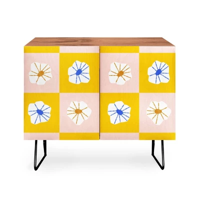 Maritza Lisa White Checkered Flowers Credenza - Deny Designs 5 Maritza Lisa White Checkered Flowers Credenza - Deny Designs - Image 5