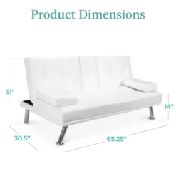 Best Choice Products Modern Faux Leather Convertible Futon Sofa W/ Removable Armrests, Metal Legs, 2 Cupholders - White -Home Style Deals Store GUEST 227928bd c391 4a27 a65b 64e8f77e7aa3