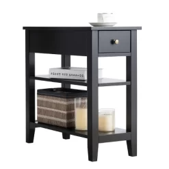 3Tier Nightstand Bedside Table Sofa Side End Table W/Double Shelves Drawer Black -Home Style Deals Store GUEST 22b16593 c0c7 49b3 a367 4ac062a0972d