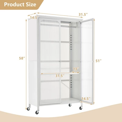 Costway Storage Wardrobe Cabinet Mobile Armoire Closet With Hanging Rod & Adjustable Shelf 2 Costway Storage Wardrobe Cabinet Mobile Armoire Closet With Hanging Rod & Adjustable Shelf - Image 2