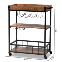 Cerne Oak And Finished Mobile Metal Bar Cart With Wine Bottle Rack Brown - Baxton Studio -Home Style Deals Store GUEST 23852120 e3f0 4275 b03e 8fb5cb87f867