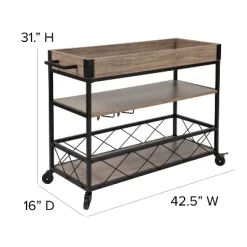 Merrick Lane Rolling Kitchen Serving And Bar Cart With Shelves And Wine Glass Holders In Distressed Light Oak Wood And Black Iron -Home Style Deals Store GUEST 23e63120 9e58 426a 9ada a36cca3692ab