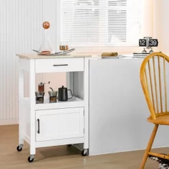 Costway Rolling Kitchen Island Cart On Wheels Bar Serving Trolley W/Drawer Cabinet BlackWhite