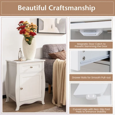 Costway 2PCS Nightstand With Drawer Cabinet Curved Legs Sofa Side End Accent Table White 8 Costway 2PCS Nightstand With Drawer Cabinet Curved Legs Sofa Side End Accent Table White - Image 8